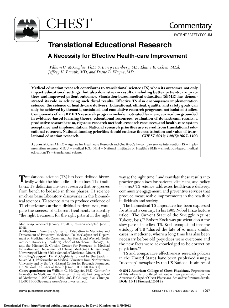 Translational Educational Research : A Necessity for Effective Health-care Improvement