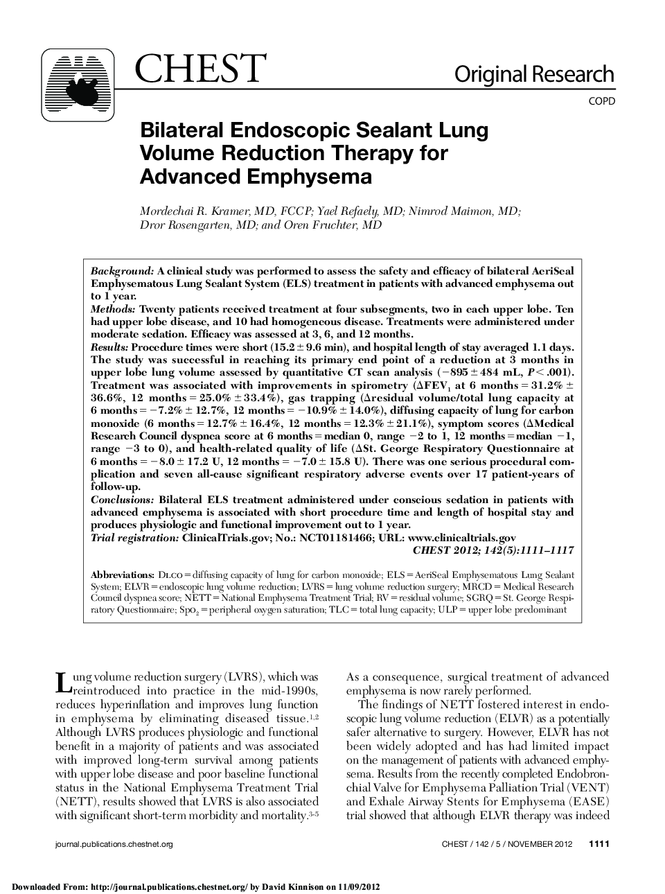 عکس صفحه اول مقاله: Bilateral Endoscopic Sealant Lung Volume Reduction Therapy for Advanced Emphysema Bilateral Endoscopic Sealant Lung Volume Reduction Therapy for Advanced Emphysema