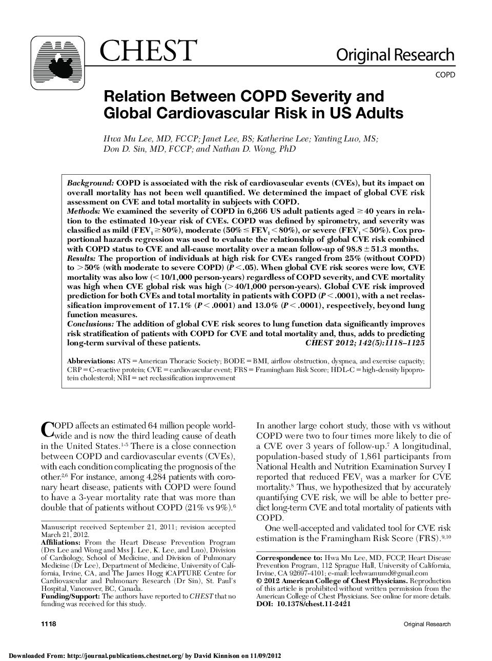Relation Between COPD Severity and Global Cardiovascular Risk in US Adults 