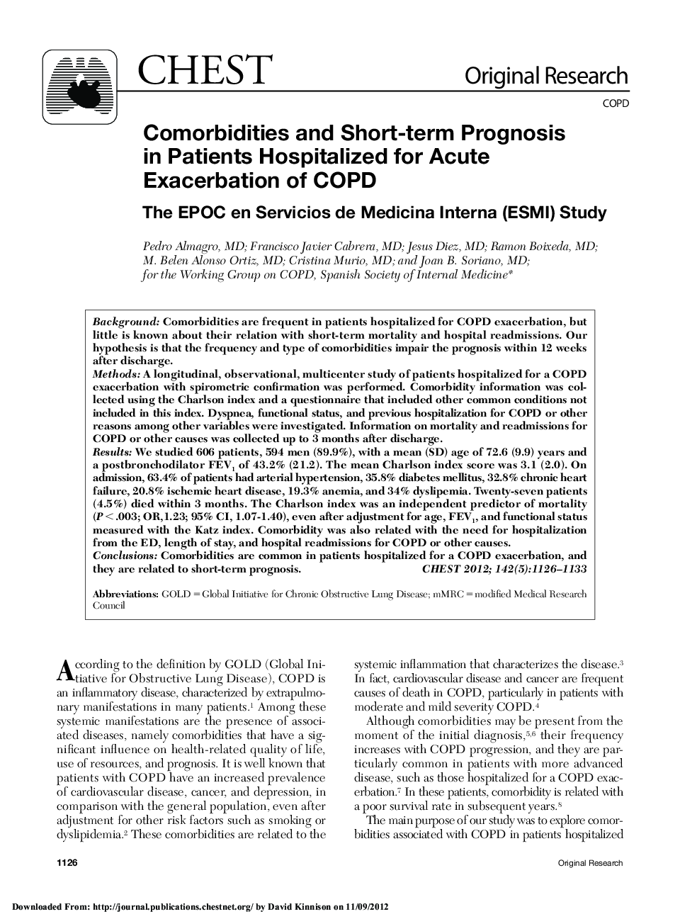 Comorbidities and Short-term Prognosis in Patients Hospitalized for Acute Exacerbation of COPD