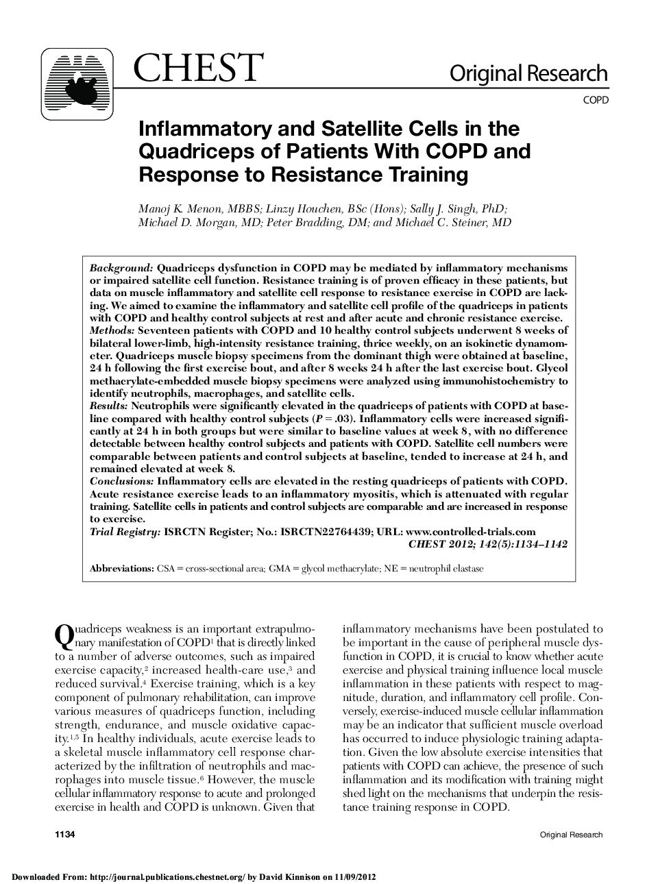 Inflammatory and Satellite Cells in the Quadriceps of Patients With COPD and Response to Resistance Training 