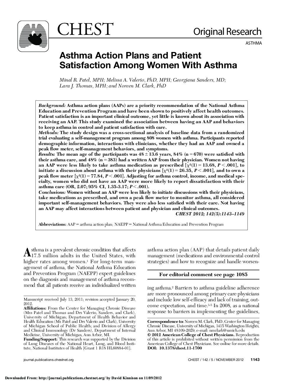 Asthma Action Plans and Patient Satisfaction Among Women With Asthma 