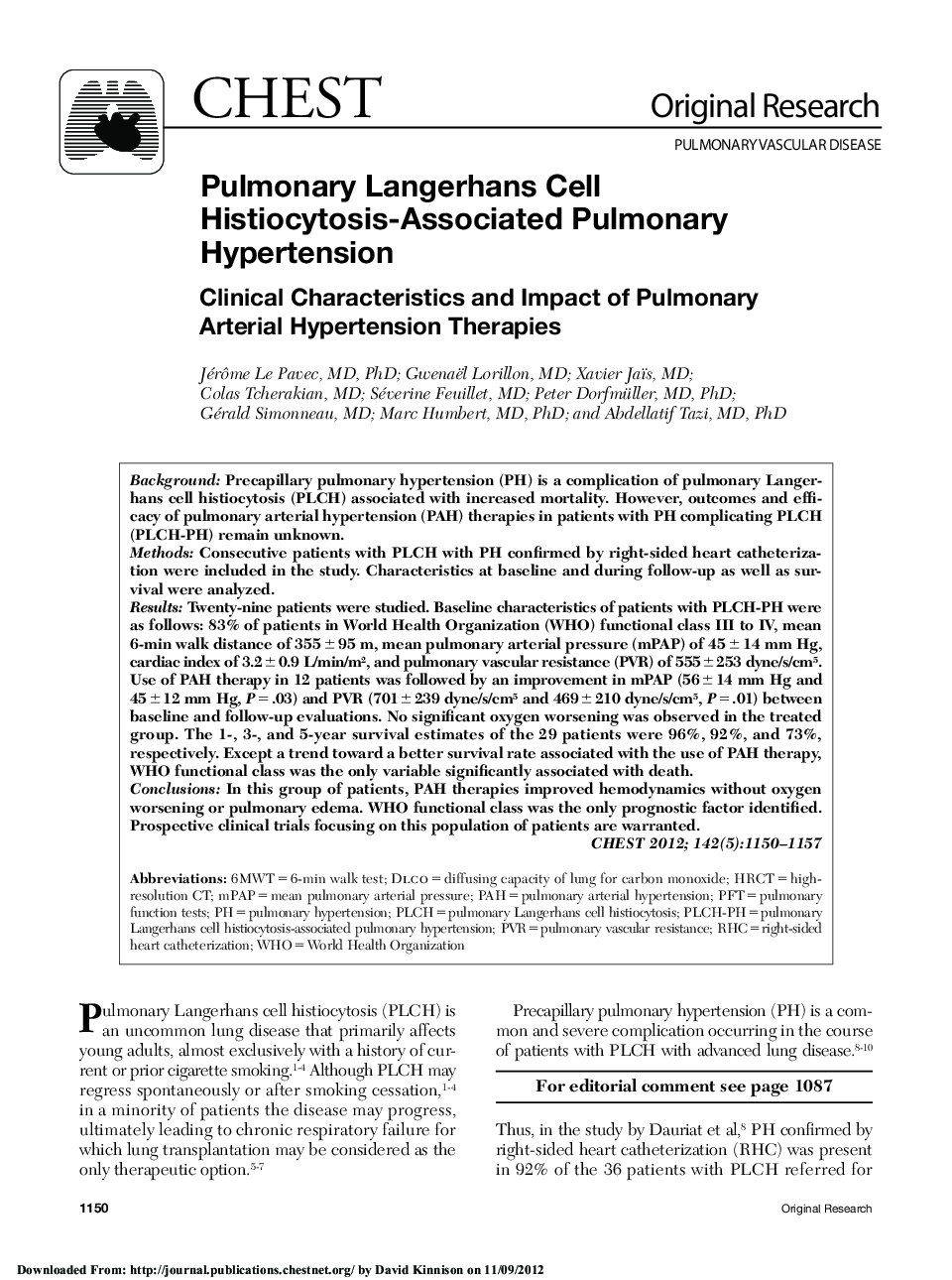 Pulmonary Langerhans Cell Histiocytosis-Associated Pulmonary Hypertension : Clinical Characteristics and Impact of Pulmonary Arterial Hypertension Therapies