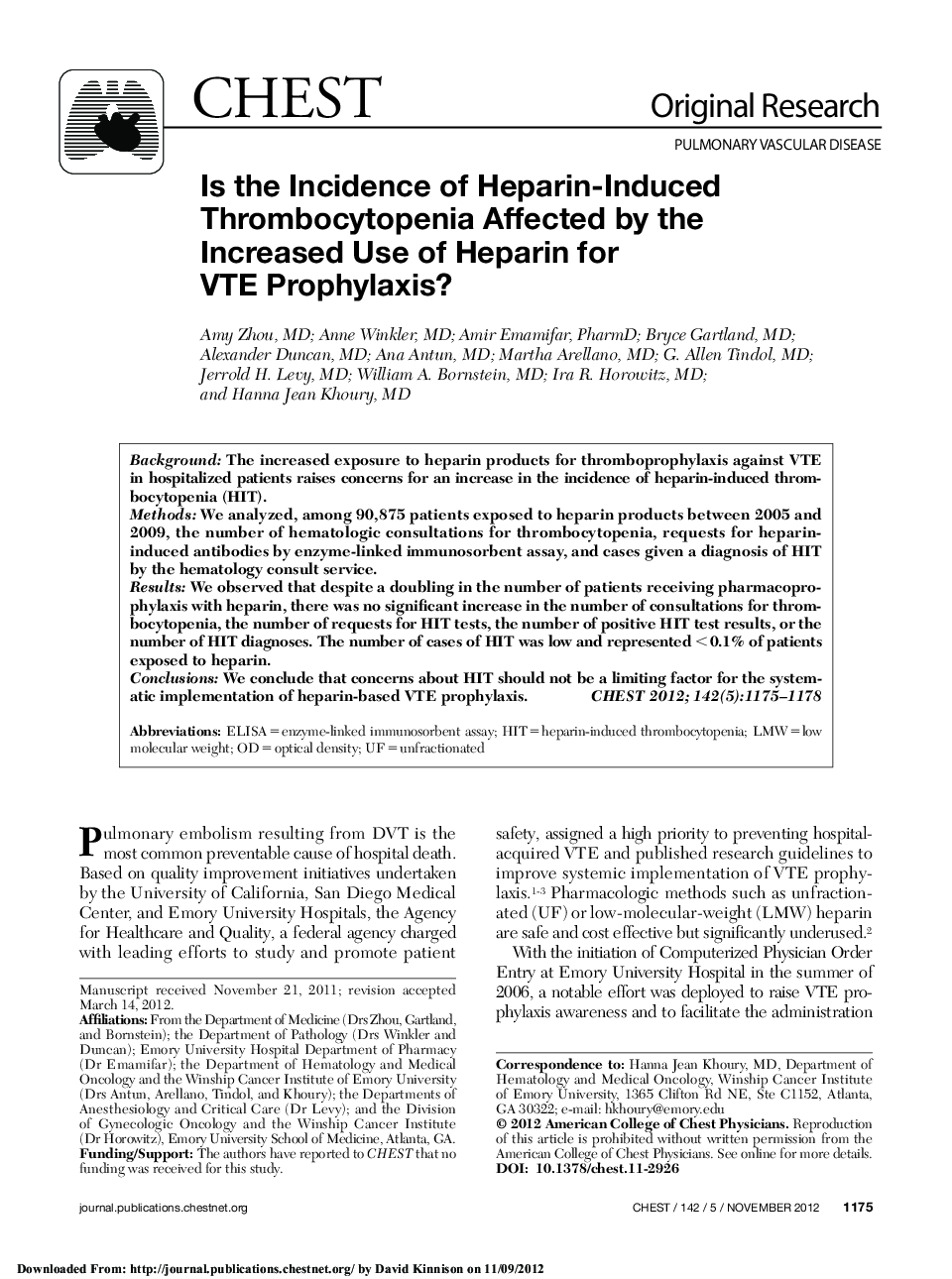 Is the Incidence of Heparin-Induced Thrombocytopenia Affected by the Increased Use of Heparin for VTE Prophylaxis? 