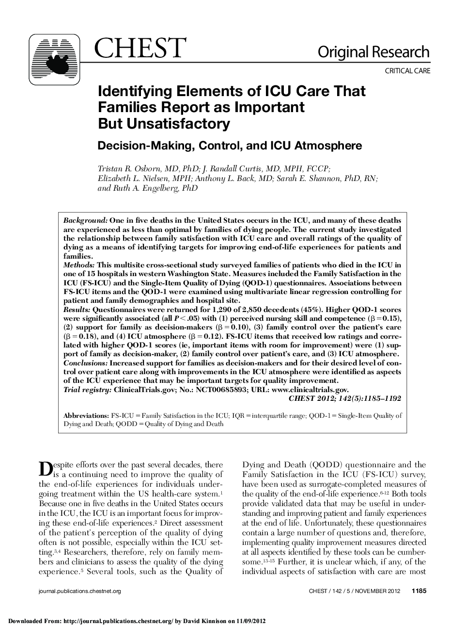 عکس صفحه اول مقاله: Identifying Elements of ICU Care That Families Report as Important But Unsatisfactory Identifying Elements of ICU Care That Families Report as Important But Unsatisfactory