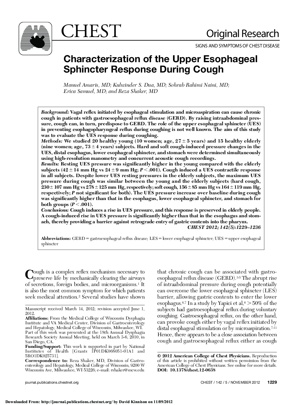 Characterization of the Upper Esophageal Sphincter Response During Cough 