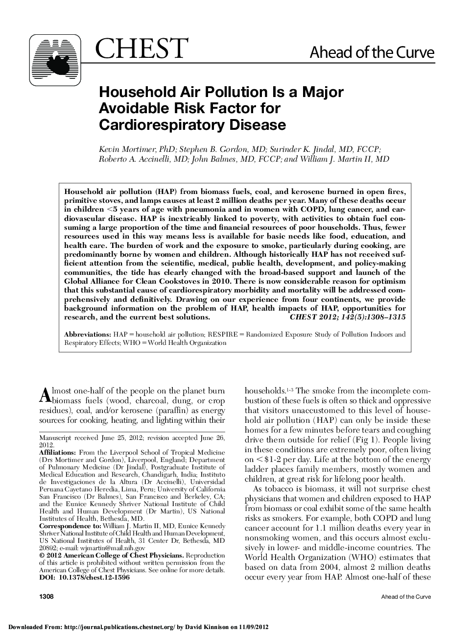 Household Air Pollution Is a Major Avoidable Risk Factor for Cardiorespiratory Disease