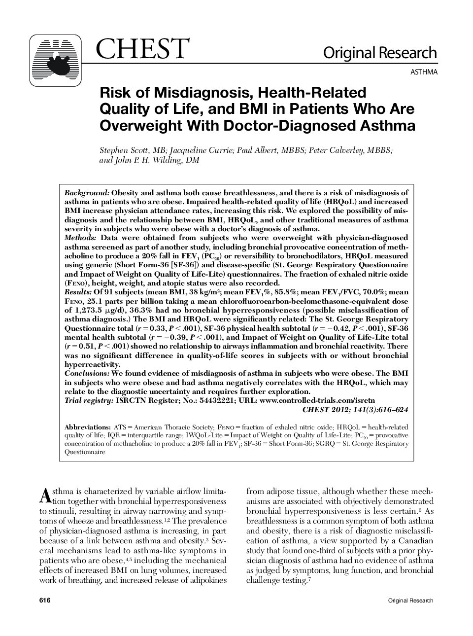 Risk of Misdiagnosis, Health-Related Quality of Life, and BMI in Patients Who Are Overweight With Doctor-Diagnosed Asthma