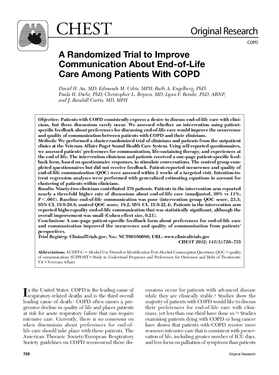 A Randomized Trial to Improve Communication About End-of-Life Care Among Patients With COPD 