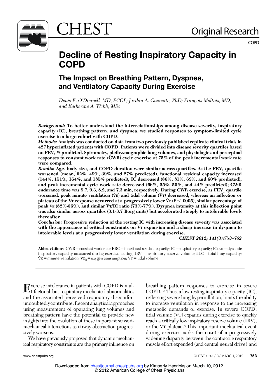 Decline of Resting Inspiratory Capacity in COPD