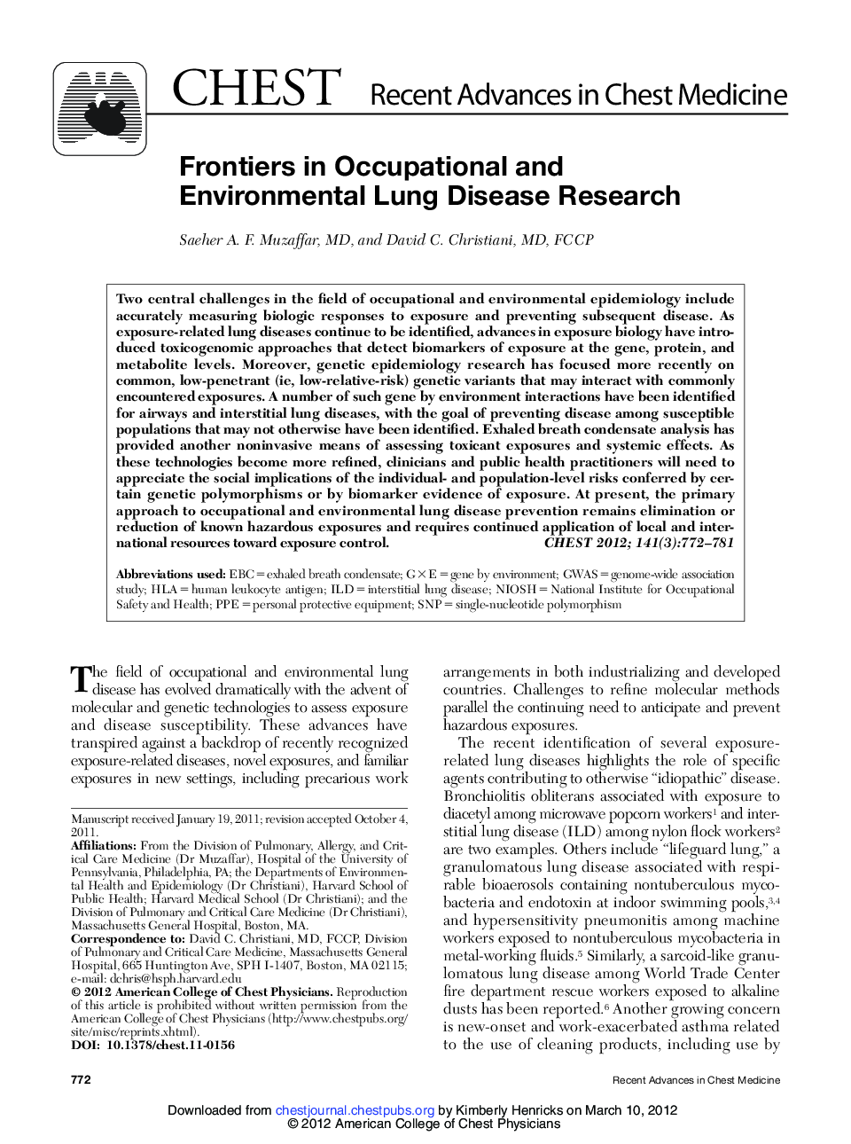 Frontiers in Occupational and Environmental Lung Disease Research 