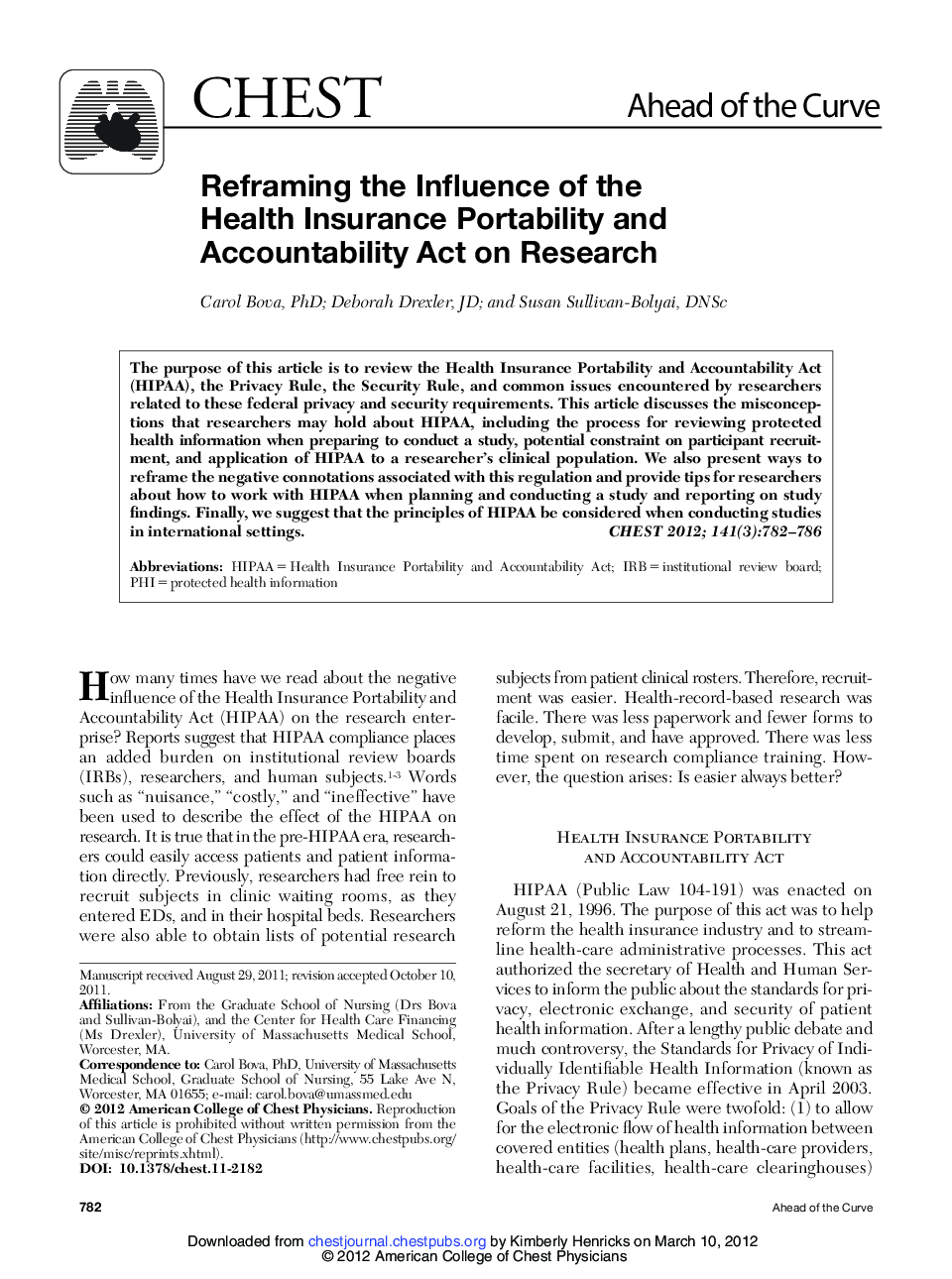 Reframing the Influence of the Health Insurance Portability and Accountability Act on Research 