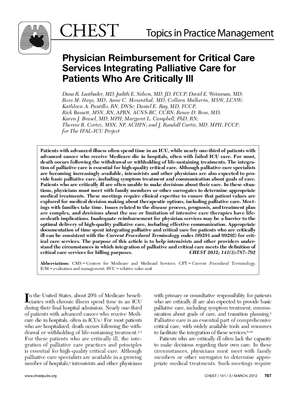 Physician Reimbursement for Critical Care Services Integrating Palliative Care for Patients Who Are Critically Ill 