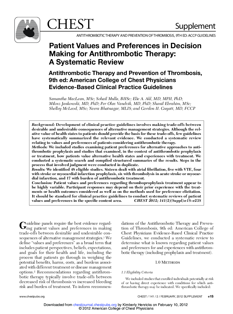 Patient Values and Preferences in Decision Making for Antithrombotic Therapy: A Systematic Review : Antithrombotic Therapy and Prevention of Thrombosis, 9th ed: American College of Chest Physicians Evidence-Based Clinical Practice Guidelines