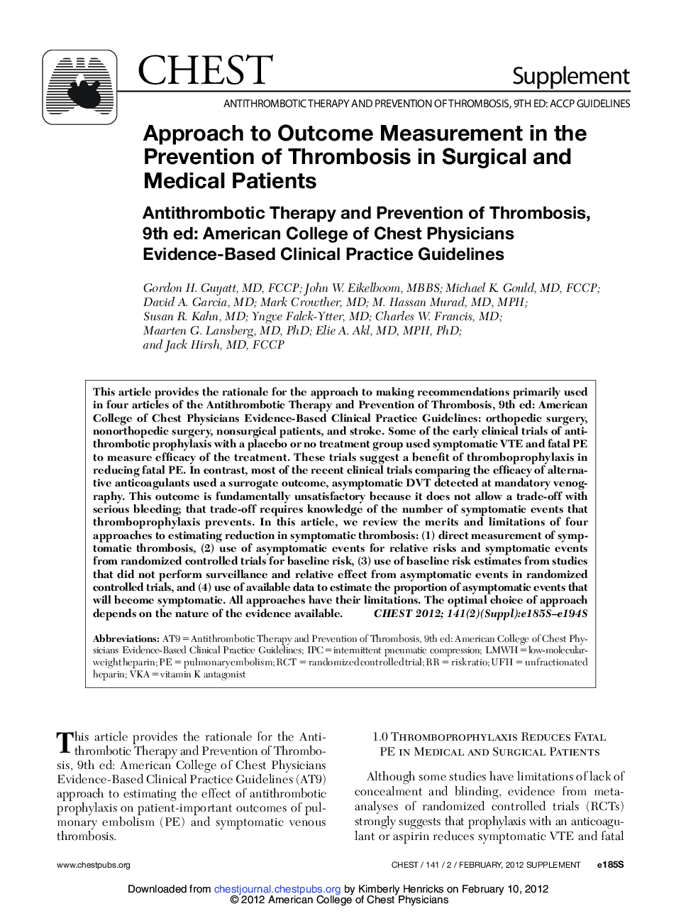 Approach to Outcome Measurement in the Prevention of Thrombosis in Surgical and Medical Patients : Antithrombotic Therapy and Prevention of Thrombosis, 9th ed: American College of Chest Physicians Evidence-Based Clinical Practice Guidelines