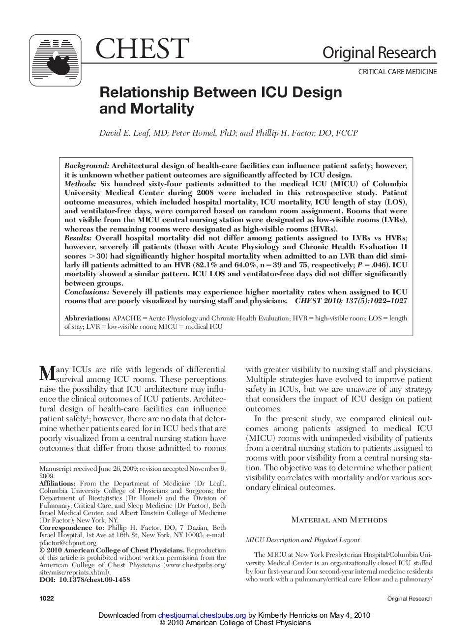 Relationship Between ICU Design and Mortality