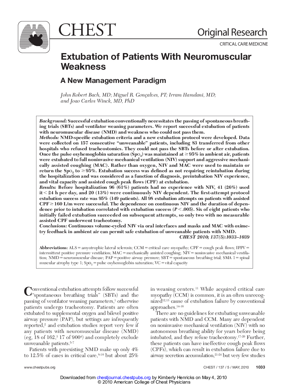 Extubation of Patients With Neuromuscular Weakness