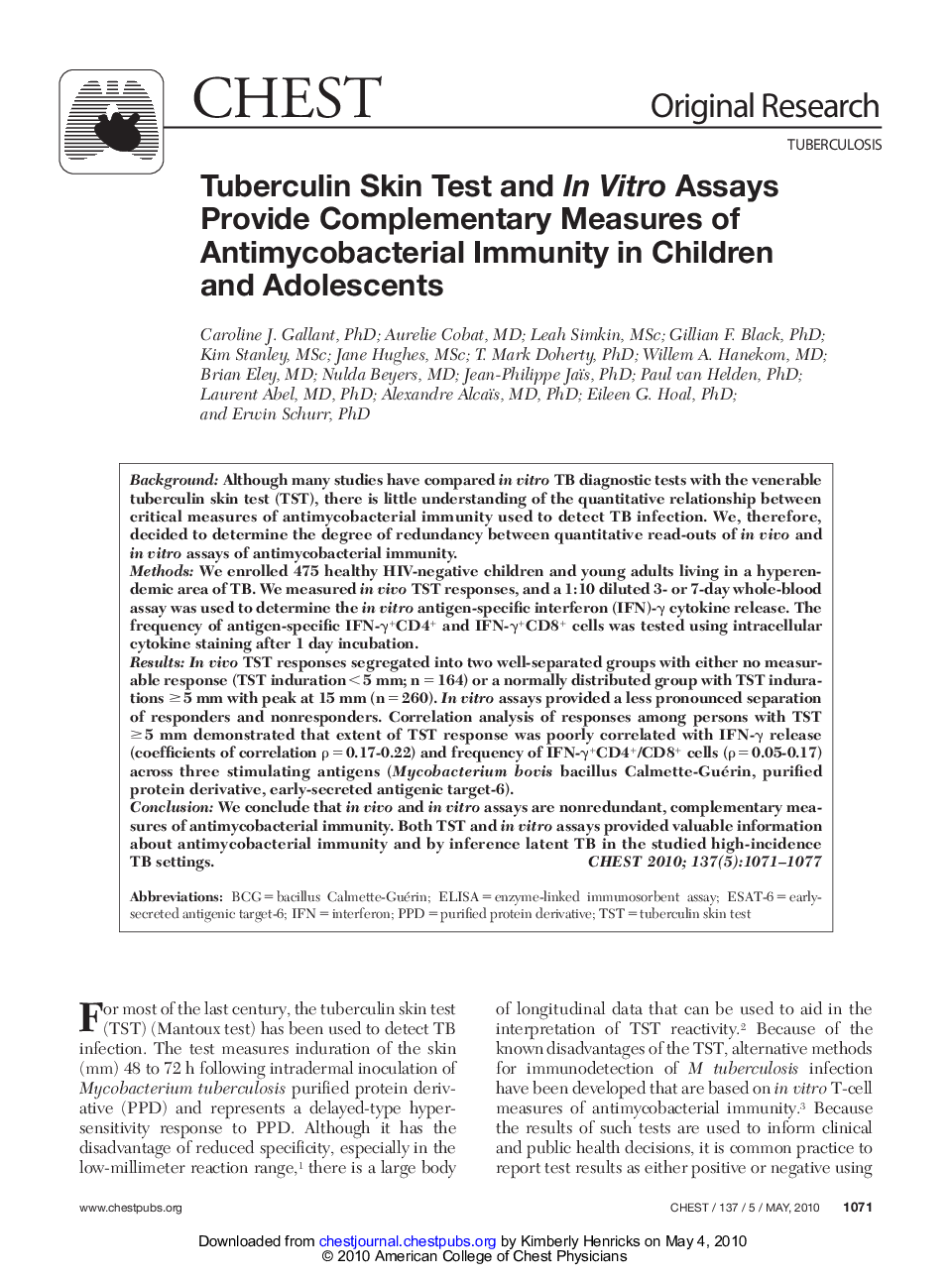 Tuberculin Skin Test and In Vitro Assays Provide Complementary Measures of Antimycobacterial Immunity in Children and Adolescents 