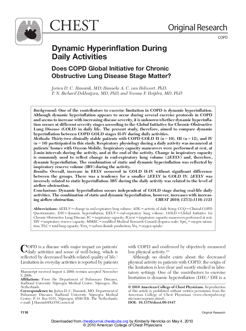 Dynamic Hyperinflation During Daily Activities