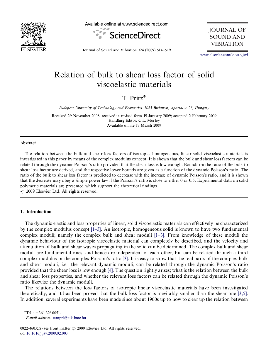Relation of bulk to shear loss factor of solid viscoelastic materials