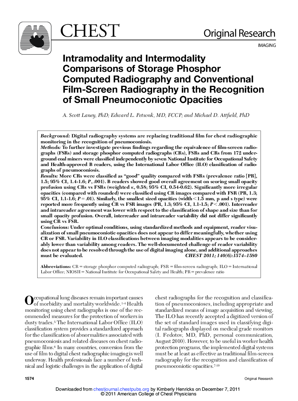 Intramodality and Intermodality Comparisons of Storage Phosphor Computed Radiography and Conventional Film-Screen Radiography in the Recognition of Small Pneumoconiotic Opacities