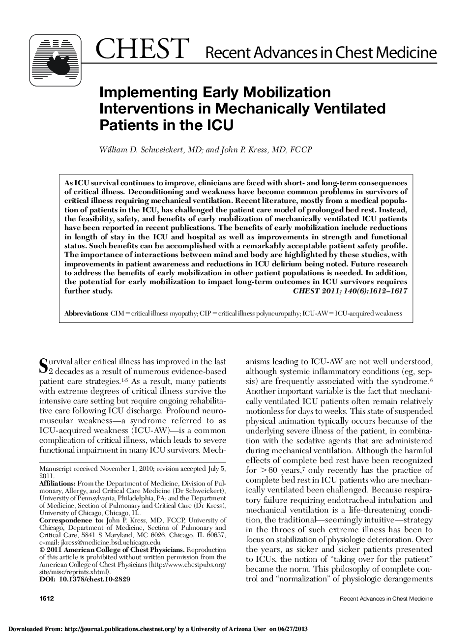Implementing Early Mobilization Interventions in Mechanically Ventilated Patients in the ICU