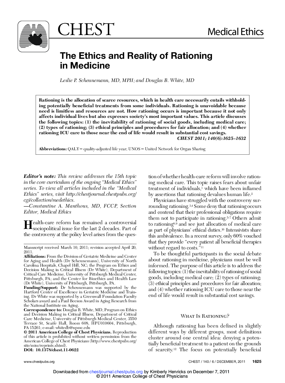 The Ethics and Reality of Rationing in Medicine 
