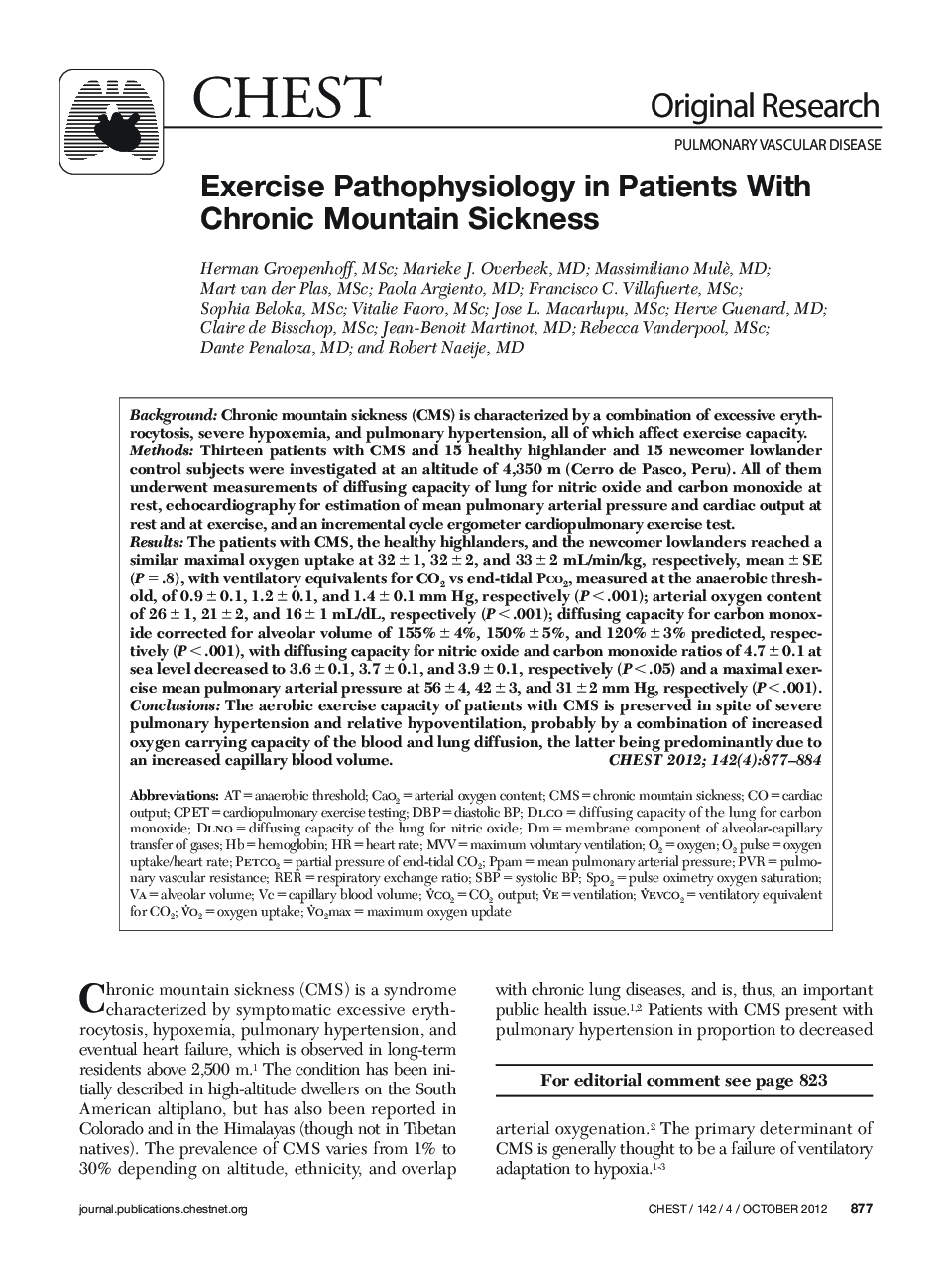 Exercise Pathophysiology in Patients With Chronic Mountain Sickness
