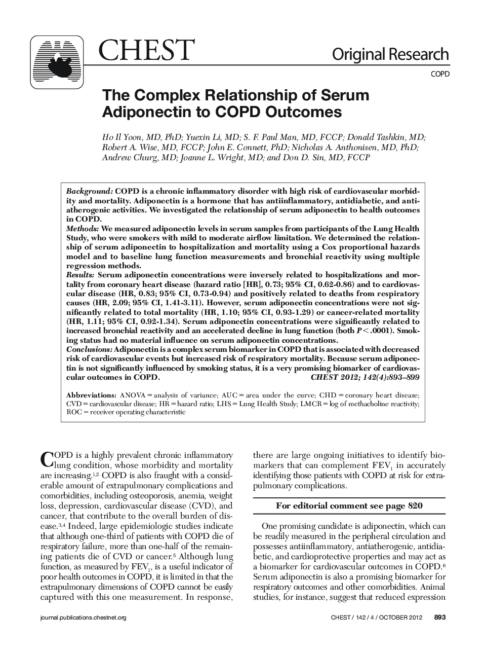The Complex Relationship of Serum Adiponectin to COPD Outcomes 