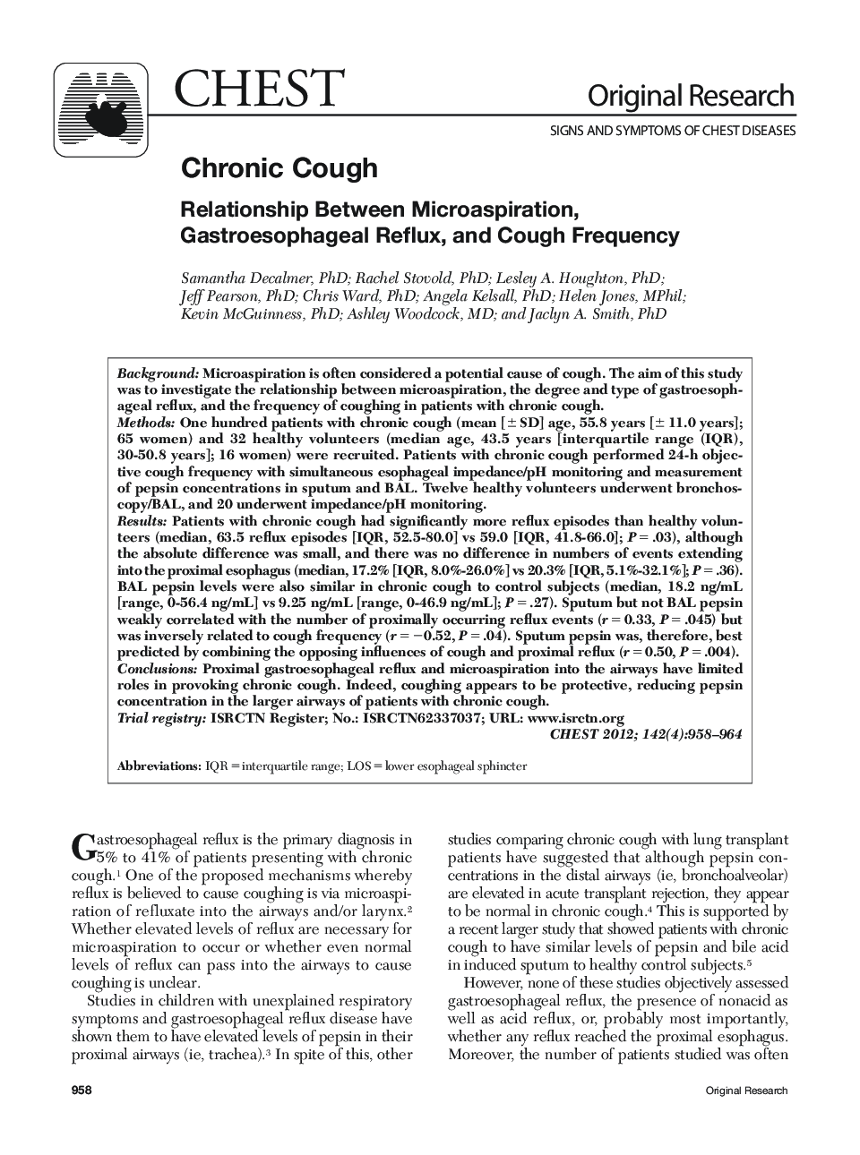 Chronic Cough : Relationship Between Microaspiration, Gastroesophageal Reflux, and Cough Frequency