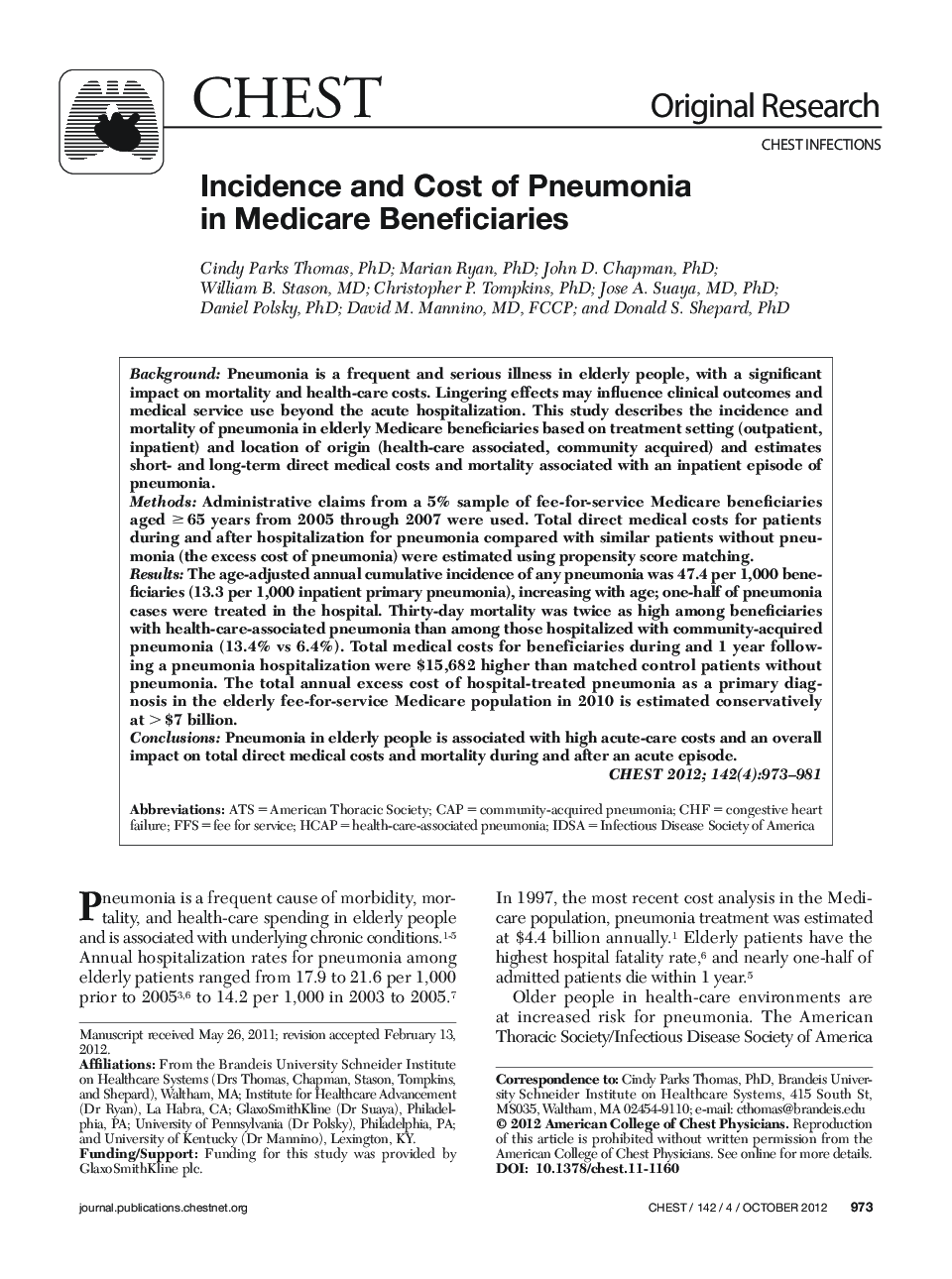 Incidence and Cost of Pneumonia in Medicare Beneficiaries 