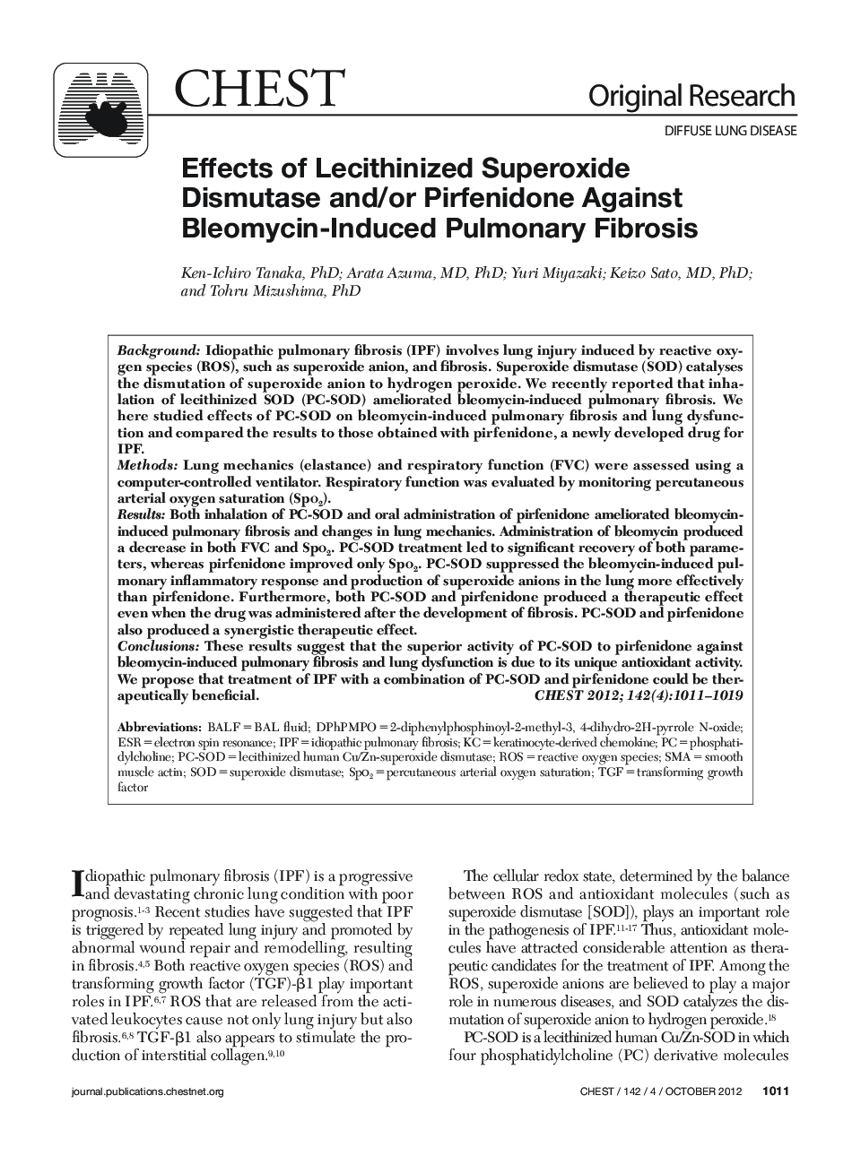 Effects of Lecithinized Superoxide Dismutase and/or Pirfenidone Against Bleomycin-Induced Pulmonary Fibrosis 