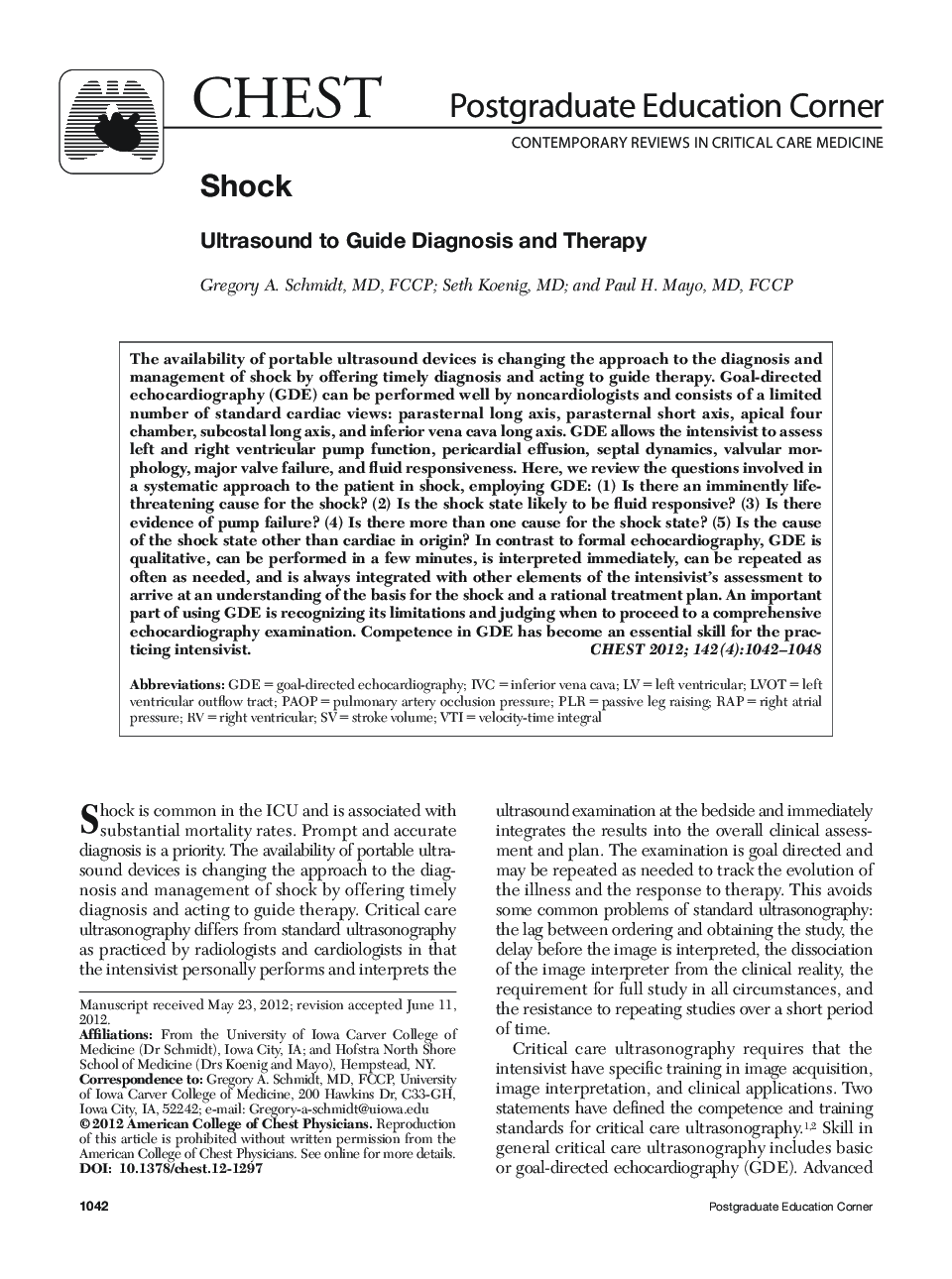 Shock : Ultrasound to Guide Diagnosis and Therapy