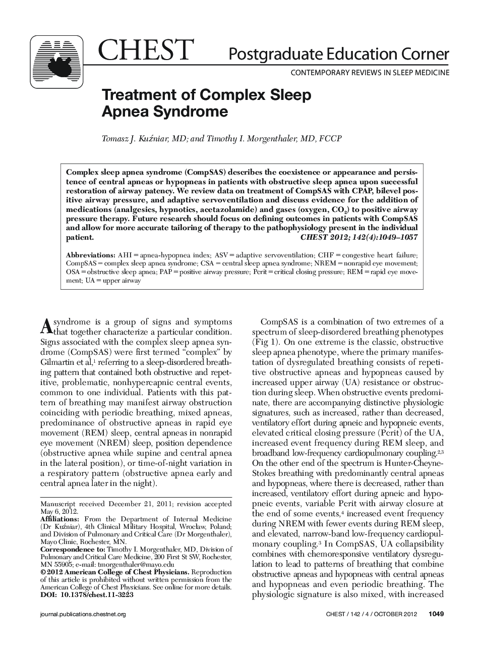 Treatment of Complex Sleep Apnea Syndrome 