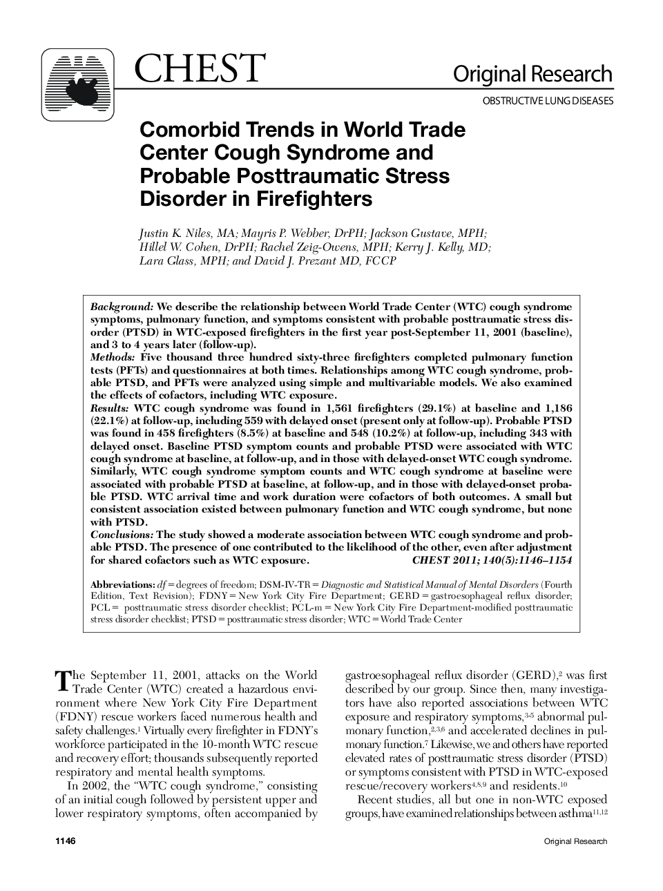 Comorbid Trends in World Trade Center Cough Syndrome and Probable Posttraumatic Stress Disorder in Firefighters