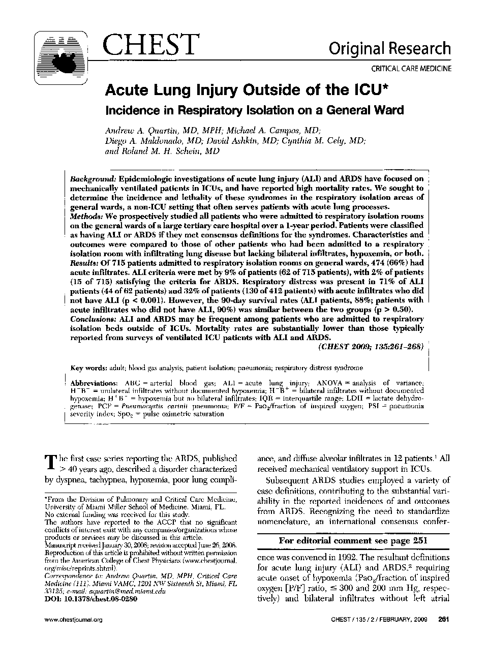 Acute Lung Injury Outside of the ICU