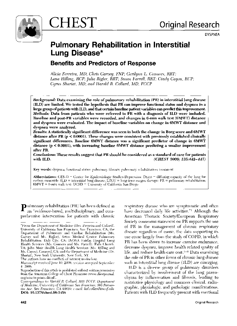 Pulmonary Rehabilitation in Interstitial Lung Disease : Benefits and Predictors of Response