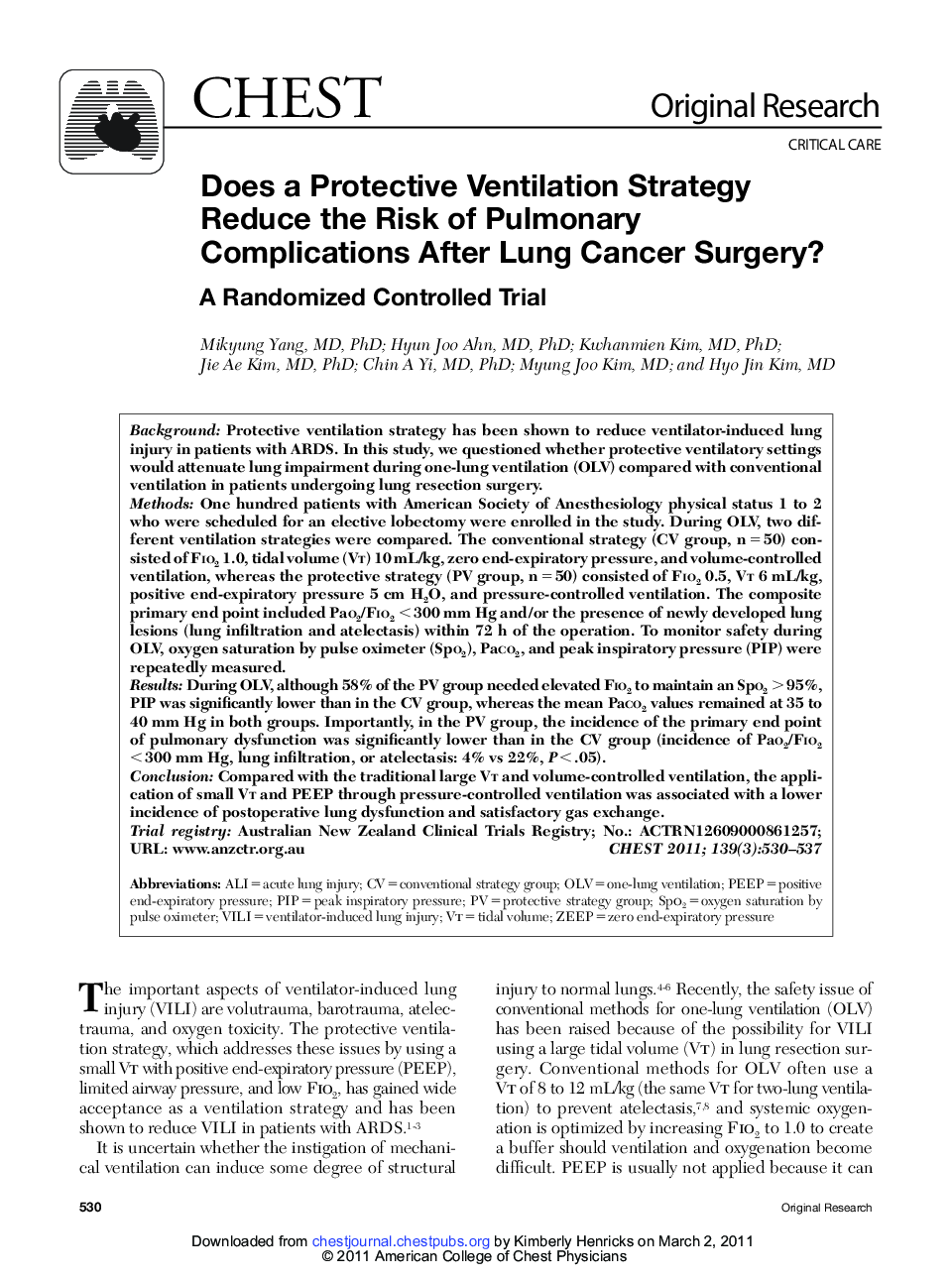 Does a Protective Ventilation Strategy Reduce the Risk of Pulmonary Complications After Lung Cancer Surgery?