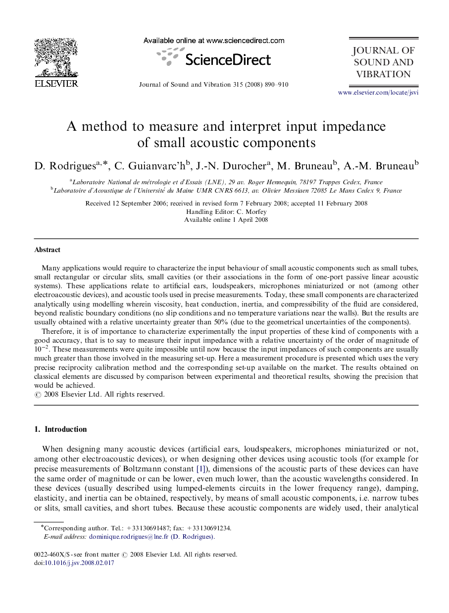 A method to measure and interpret input impedance of small acoustic components