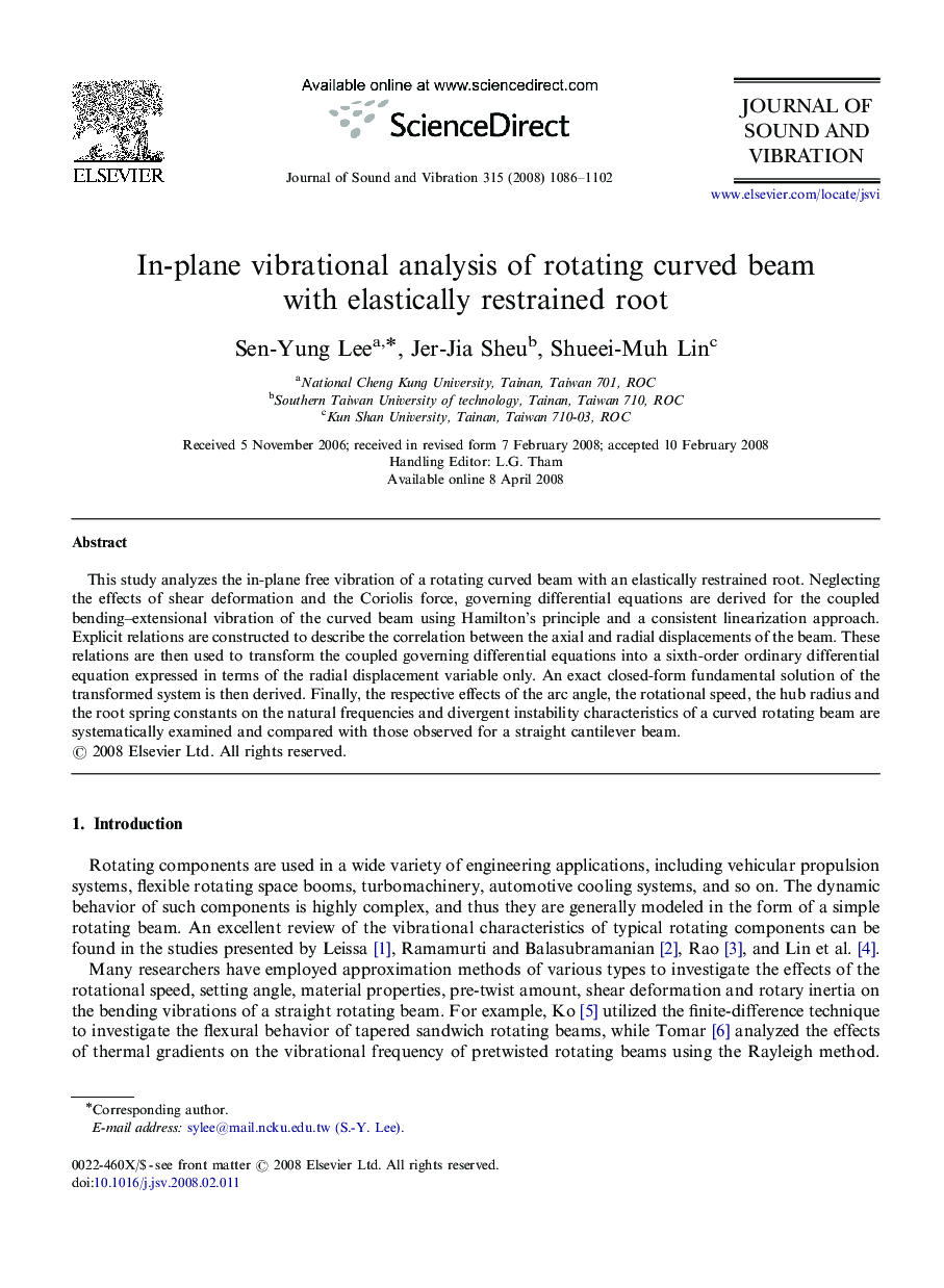 In-plane vibrational analysis of rotating curved beam with elastically restrained root