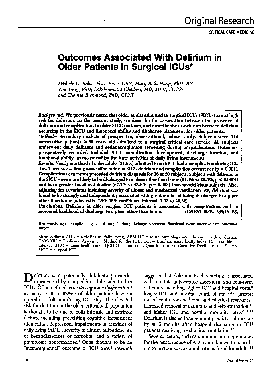 Outcomes Associated With Delirium in Older Patients in Surgical ICUs 