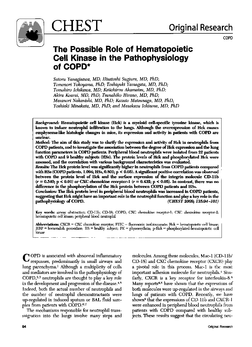 The Possible Role of Hematopoietic Cell Kinase in the Pathophysiology of COPD 