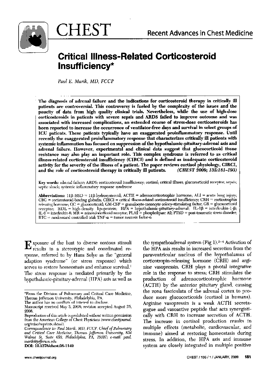 Critical Illness-Related Corticosteroid Insufficiency 