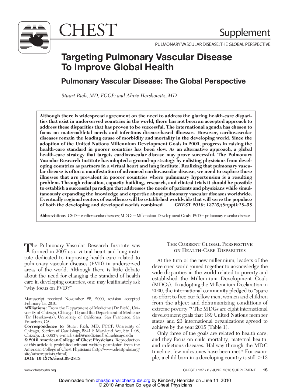 Targeting Pulmonary Vascular Disease To Improve Global Health