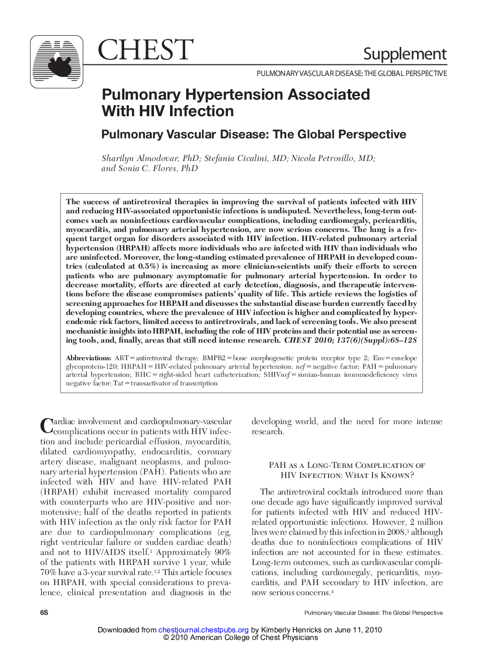 Pulmonary Hypertension Associated With HIV Infection