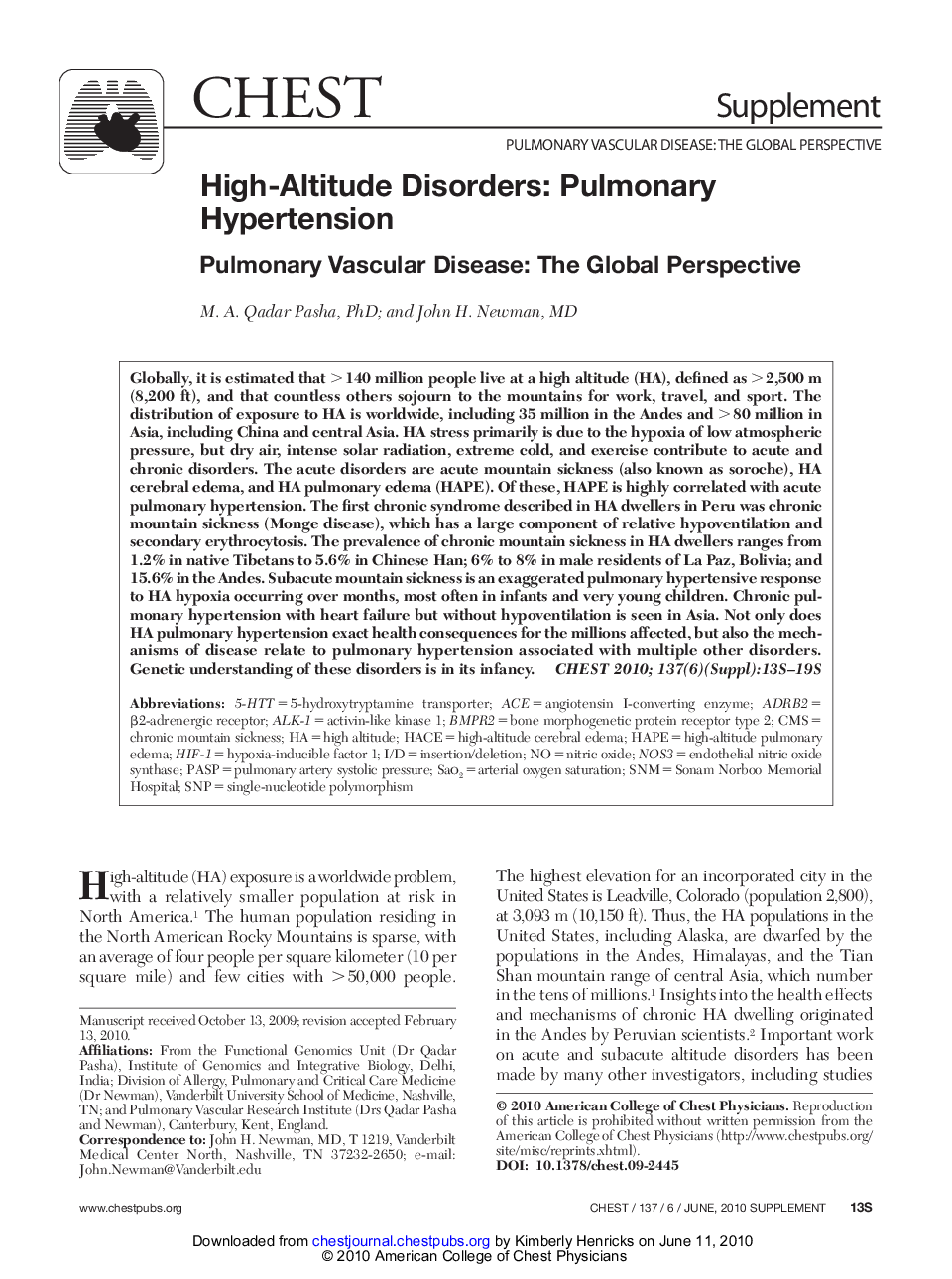 High-Altitude Disorders: Pulmonary Hypertension : Pulmonary Vascular Disease: The Global Perspective
