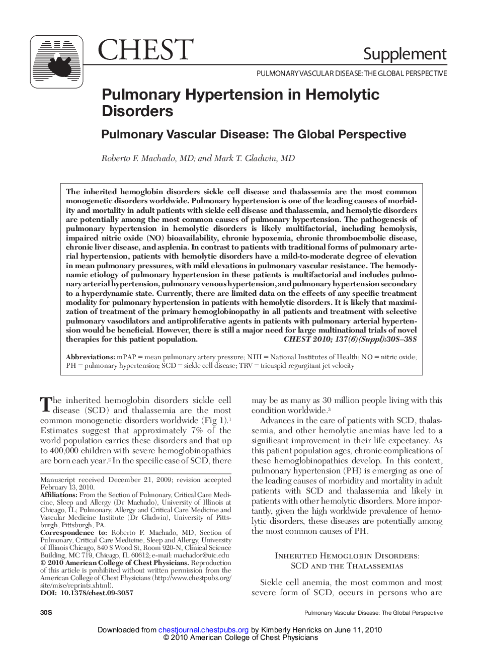 عکس صفحه اول مقاله: Pulmonary Hypertension in Hemolytic Disorders : Pulmonary Vascular Disease: The Global Perspective Pulmonary Hypertension in Hemolytic Disorders : Pulmonary Vascular Disease: The Global Perspective