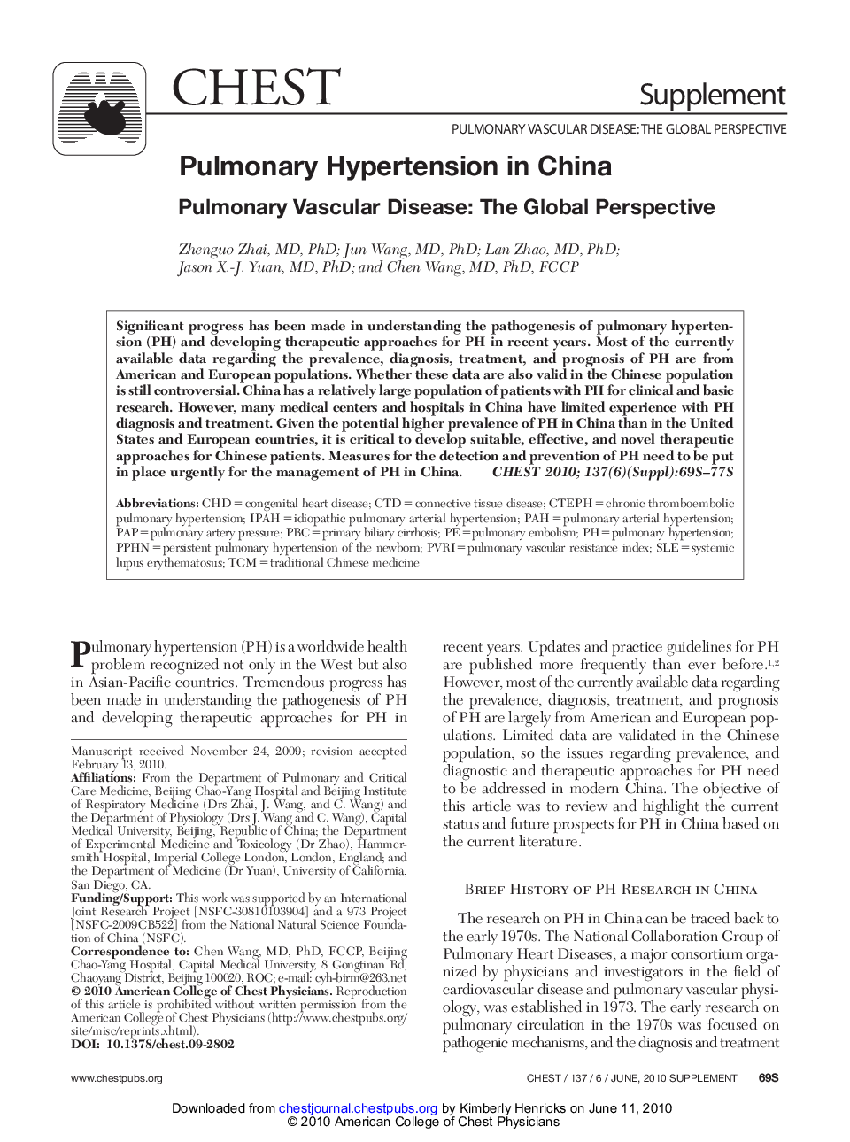 Pulmonary Hypertension in China