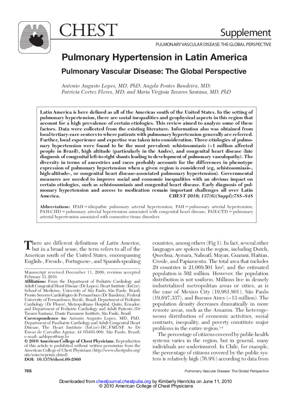 Pulmonary Hypertension in Latin America : Pulmonary Vascular Disease: The Global Perspective