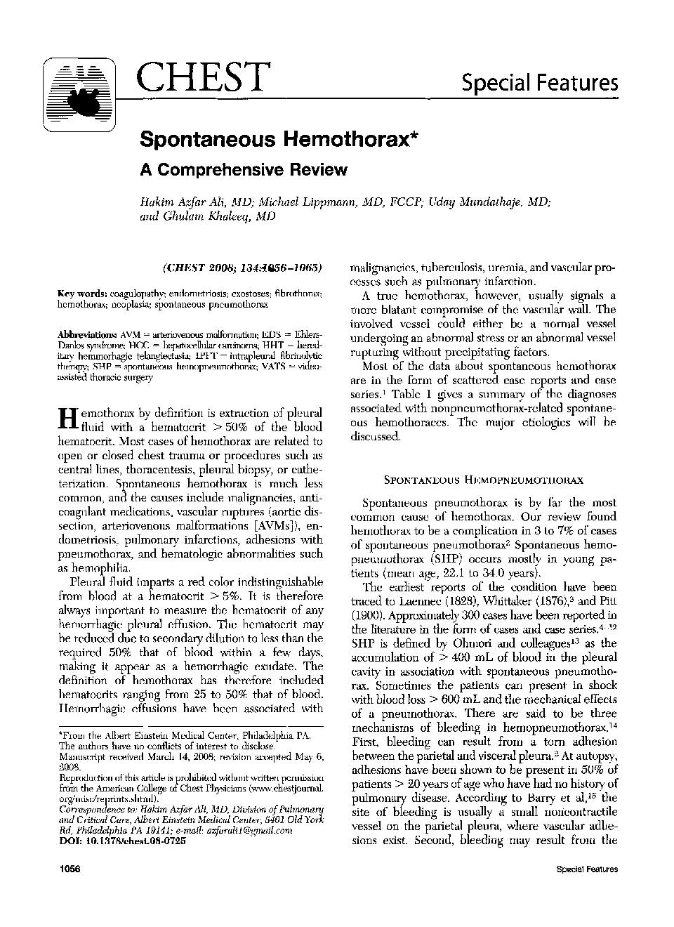 Spontaneous Hemothorax